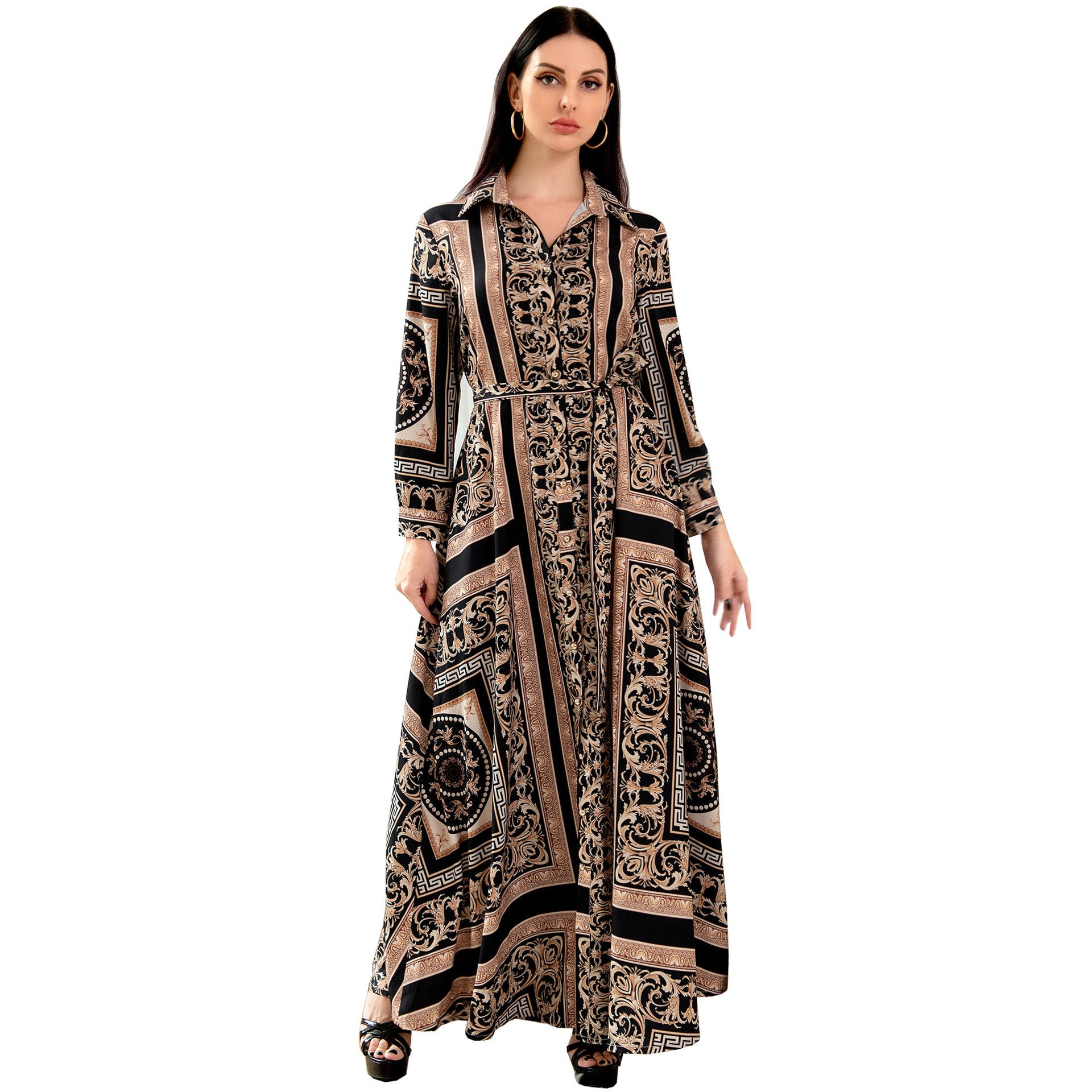 European And American Dress Muslim Women&#039;s Southeast Asian Style Printed Long-sleeved Dress