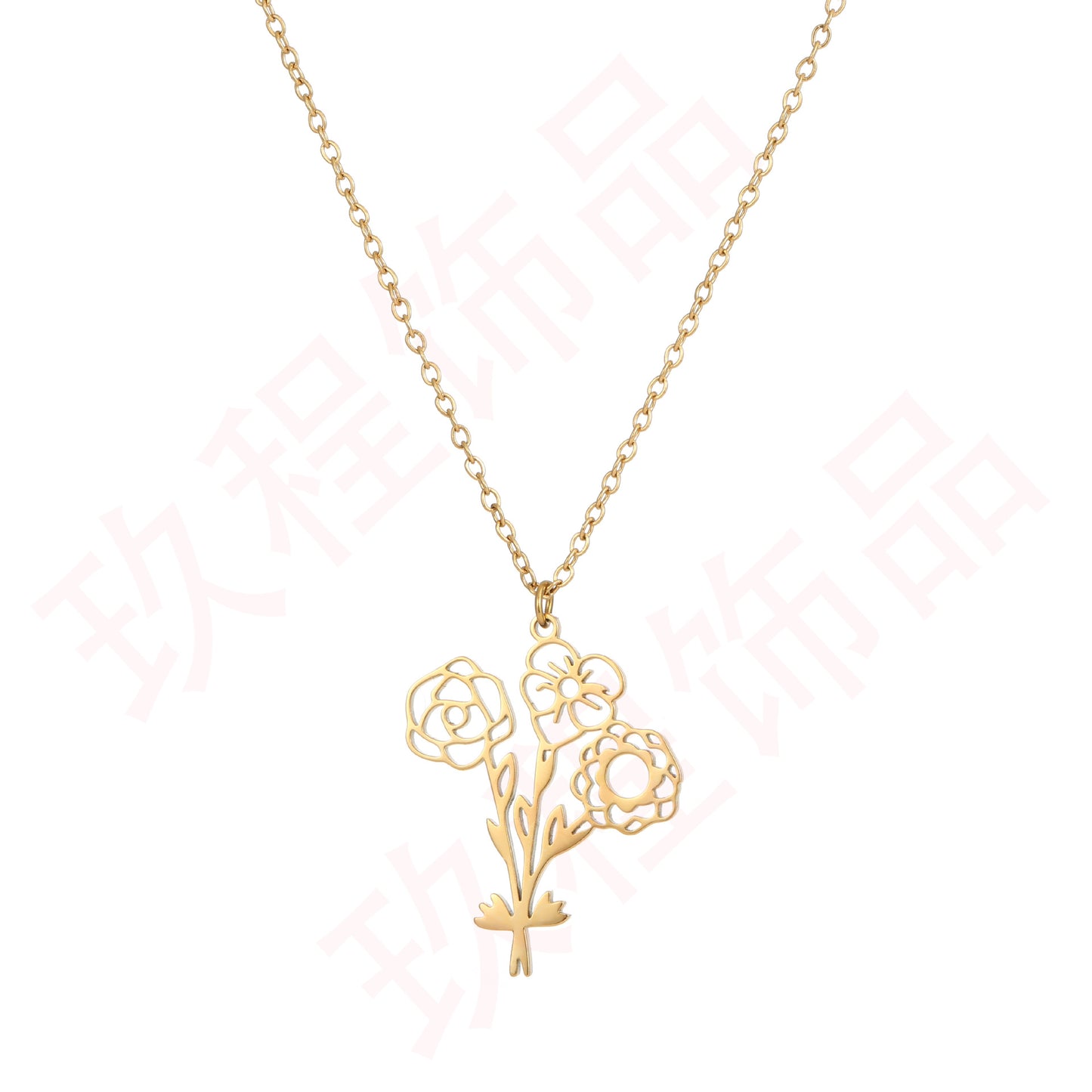 Stainless Steel December Combination Birthday Flower Necklace Bracelet Electroplated 18K Gold Birth Flower Pendant