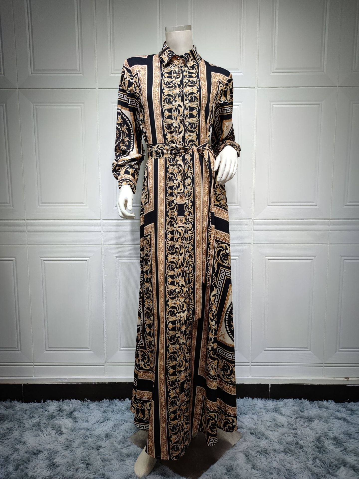 European And American Dress Muslim Women&#039;s Southeast Asian Style Printed Long-sleeved Dress