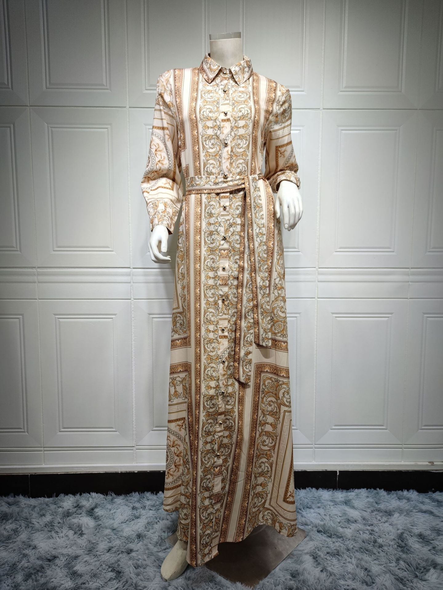 European And American Dress Muslim Women&#039;s Southeast Asian Style Printed Long-sleeved Dress